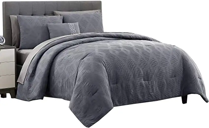 Salzburg Textured King Size Comforter Set with Diamond Pattern The Urban Port, Gray Photo 1