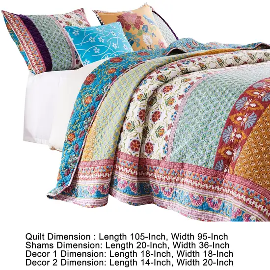 Sama 5 Piece Reversible King Quilt Set, Floral Print Patterns Photo 5