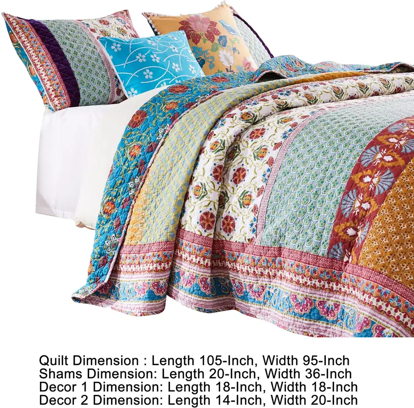 Sama 5 Piece Reversible King Quilt Set, Floral Print Patterns Photo 5