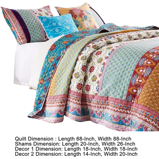Sama 4 Piece Reversible Twin Quilt Set, Floral Print Patterns Photo 5