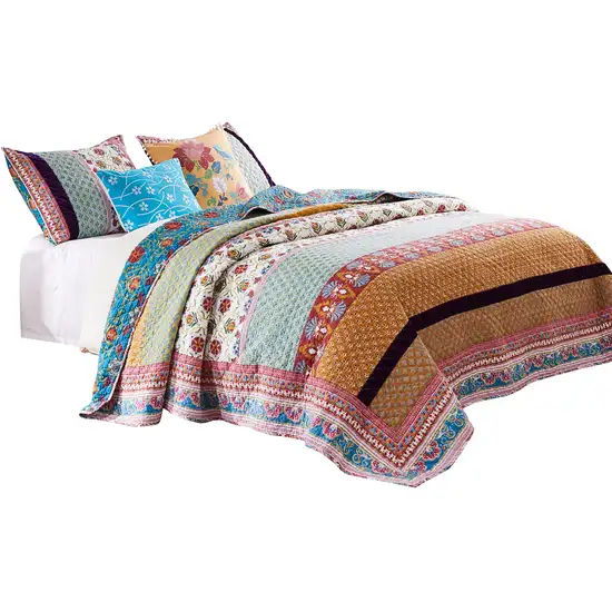 Sama 4 Piece Reversible Twin Quilt Set, Floral Print Patterns Photo 2
