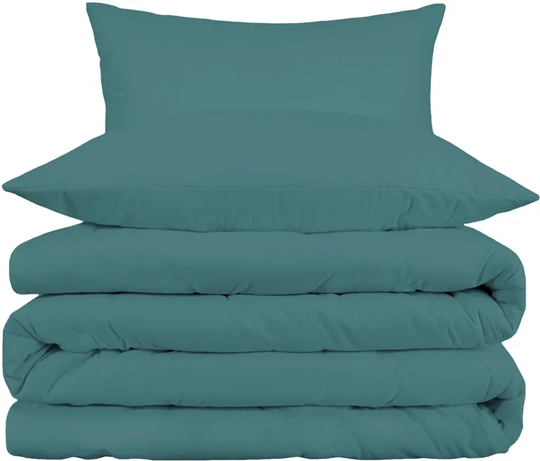 Sea Green King Cotton Blend Washable Duvet Cover Set With Two Shams Photo 3