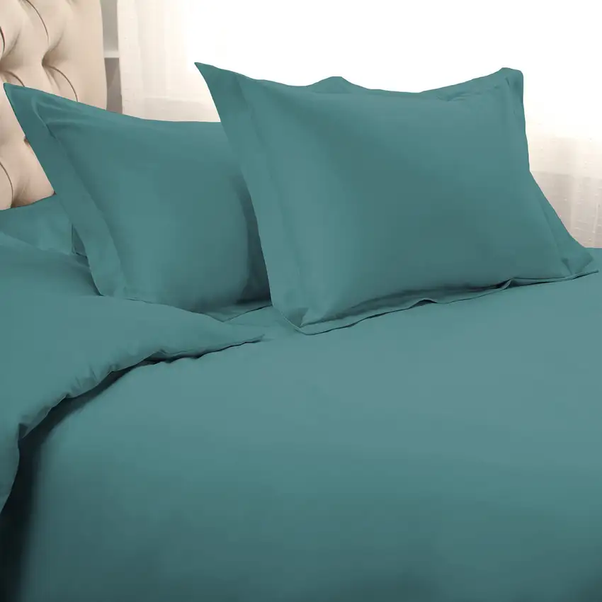 Sea Green King Cotton Blend Washable Duvet Cover Set With Two Shams Photo 3