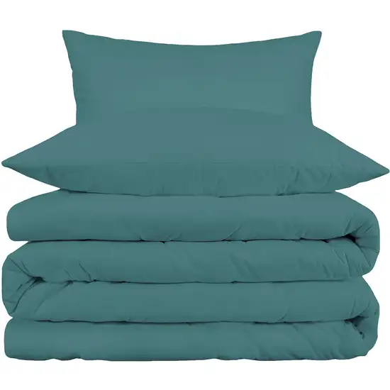 Sea Green King Cotton Blend Washable Duvet Cover Set With Two Shams Photo 2