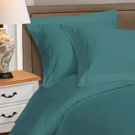 Sea Green King Cotton Blend Washable Duvet Cover Set With Two Shams Photo 5