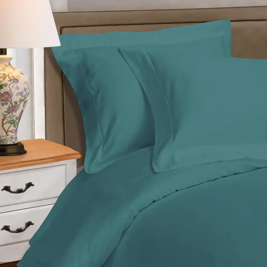 Sea Green King Cotton Blend Washable Duvet Cover Set With Two Shams Photo 5