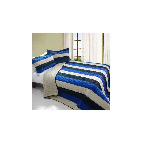 Sea Waves -  3PC Vermicelli-Quilted Patchwork Quilt Set (Full/Queen Size) Photo 2