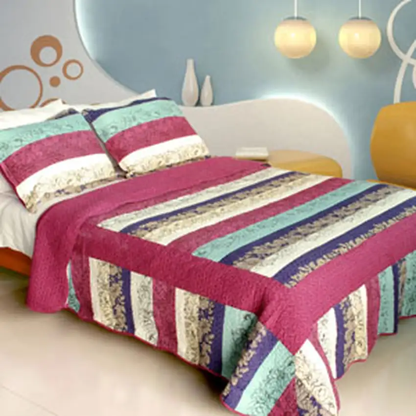 Secret Season -  100% Cotton 3PC Vermicelli-Quilted Patchwork Quilt Set (Full/Queen Size) Photo 2
