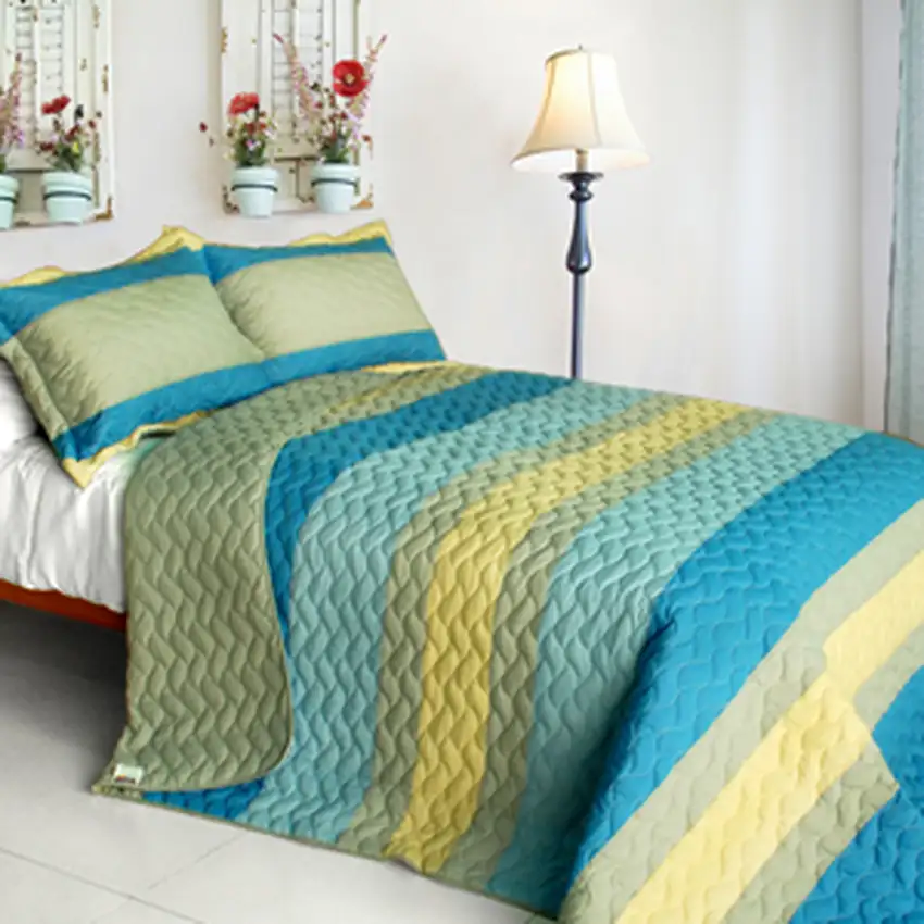 Secrets Of Life -  3PC Vermicelli-Quilted Patchwork Quilt Set (Full/Queen Size) Photo