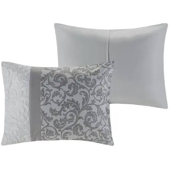 Set of Eight Gray And Ivory Damask Ring Stitch Polyester Sham And Comforter Photo 4