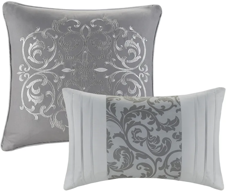 Set of Eight Gray And Ivory Damask Ring Stitch Polyester Sham And Comforter Photo 5