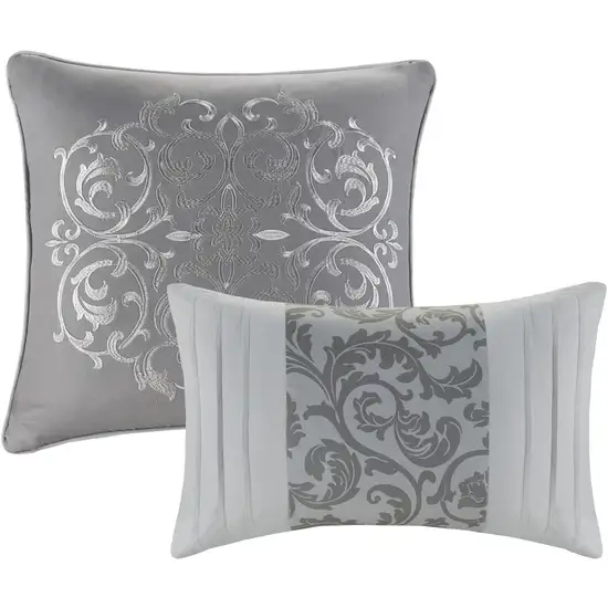 Set of Eight Gray And Ivory Damask Ring Stitch Polyester Sham And Comforter Photo 5