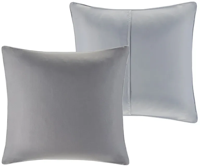 Set of Eight Gray And Ivory Damask Ring Stitch Polyester Sham And Comforter Photo 3