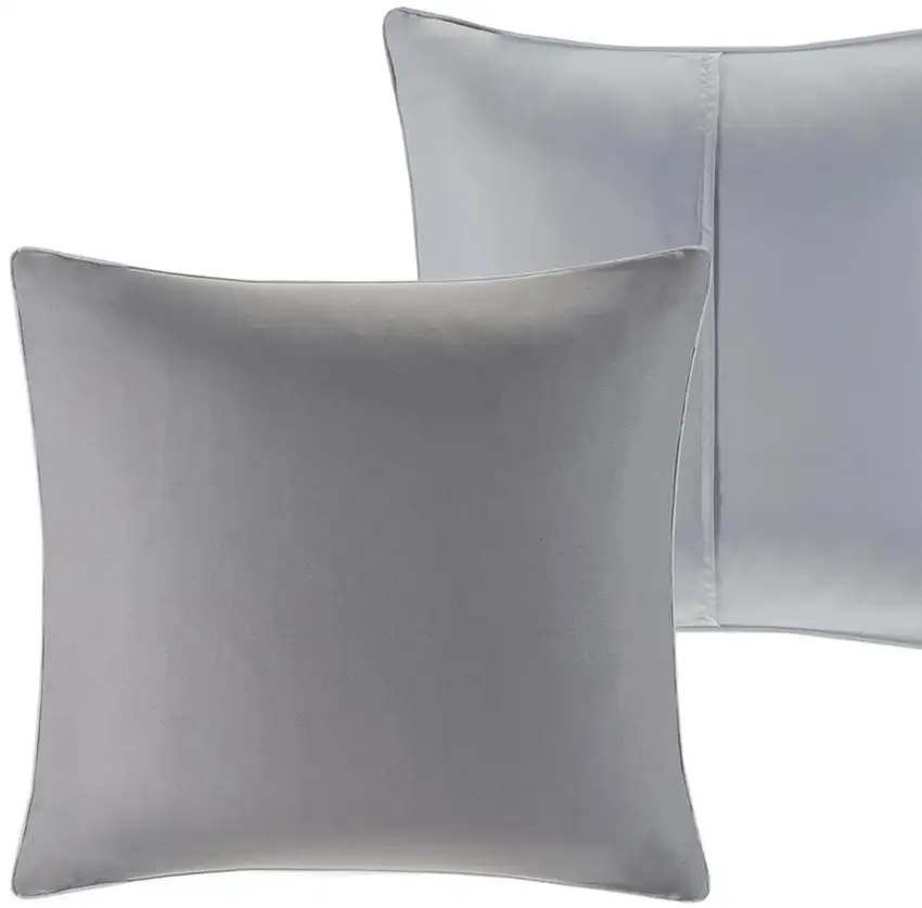 Set of Eight Gray And Ivory Damask Ring Stitch Polyester Sham And Comforter Photo 7