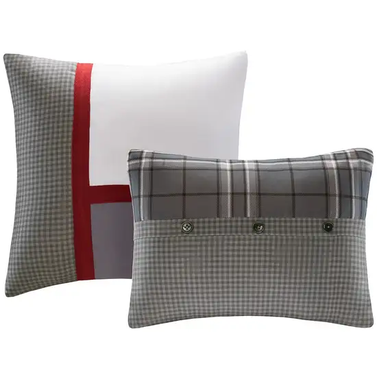 Set of Five Gray And White Plaid Queen Ring Stitch Polyester Sham And Comforter Photo 2