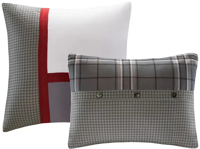 Set of Five Gray And White Plaid Queen Ring Stitch Polyester Sham And Comforter Photo 2