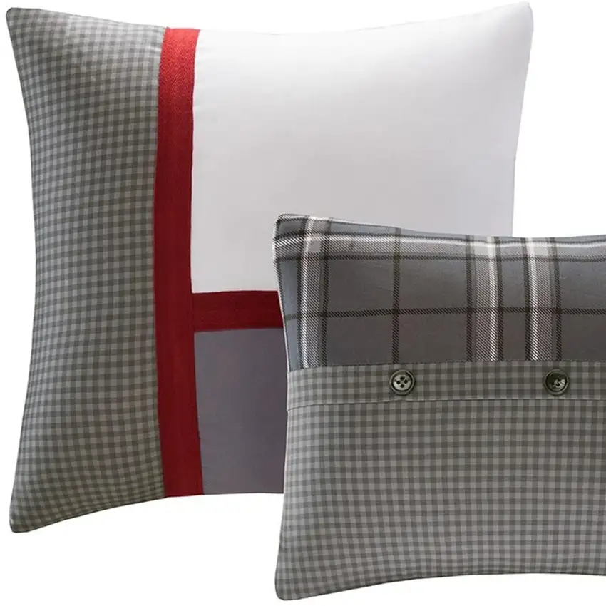 Set of Five Gray And White Plaid  Ring Stitch Polyester Sham And Comforter Photo 3