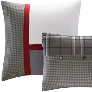 Photo of Set of Five Gray And White Plaid  Ring Stitch Polyester Sham And Comforter