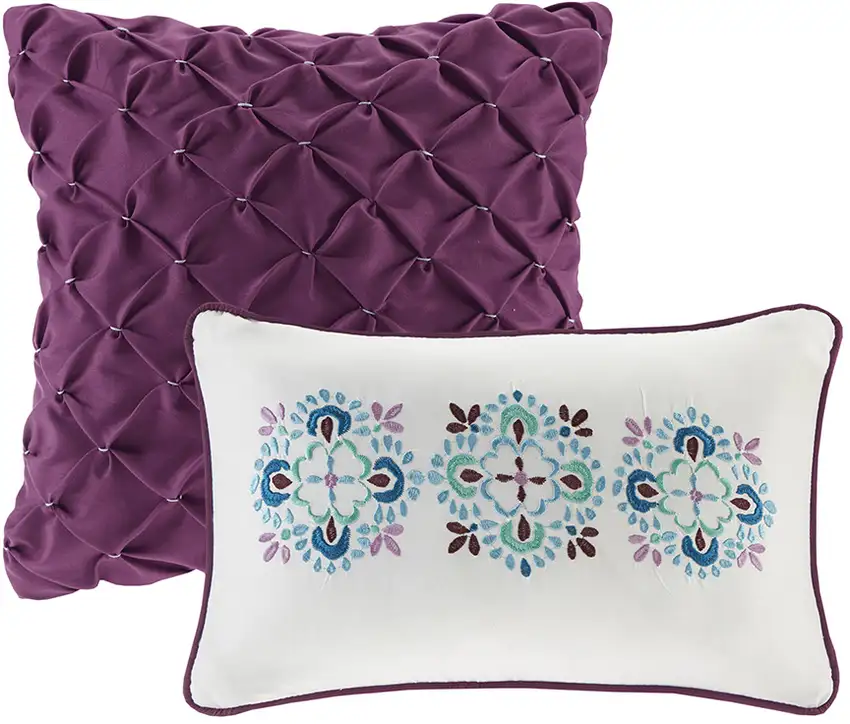 Set of Five Purple And Ivory Striped Queen Ring Stitch Sham And Comforter Photo 3