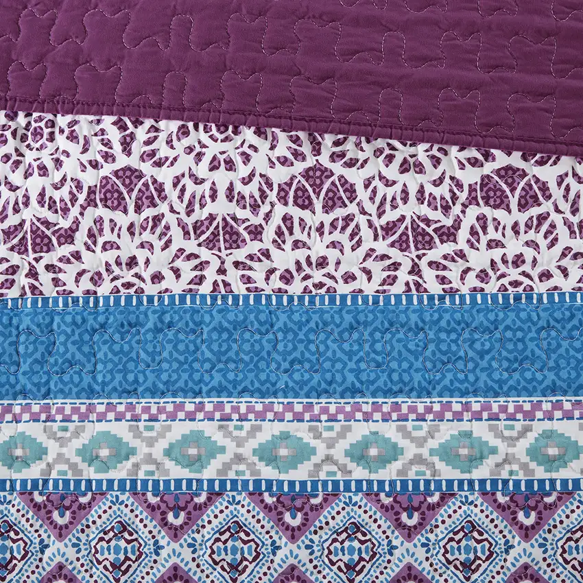 Set of Five Purple And Ivory Striped  Ring Stitch Sham And Comforter Photo 5