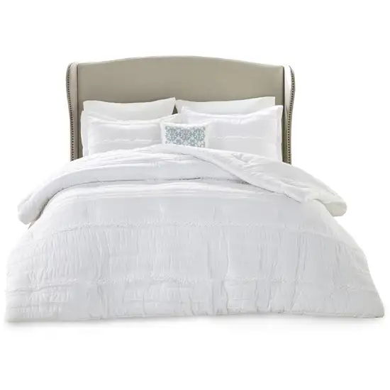 Set of Five White King Ring Stitch Polyester Sham And Comforter Photo 2