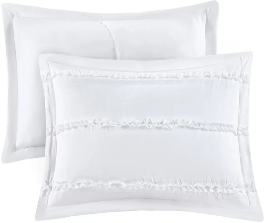Set of Five White  Ring Stitch Polyester Sham And Comforter Photo 4