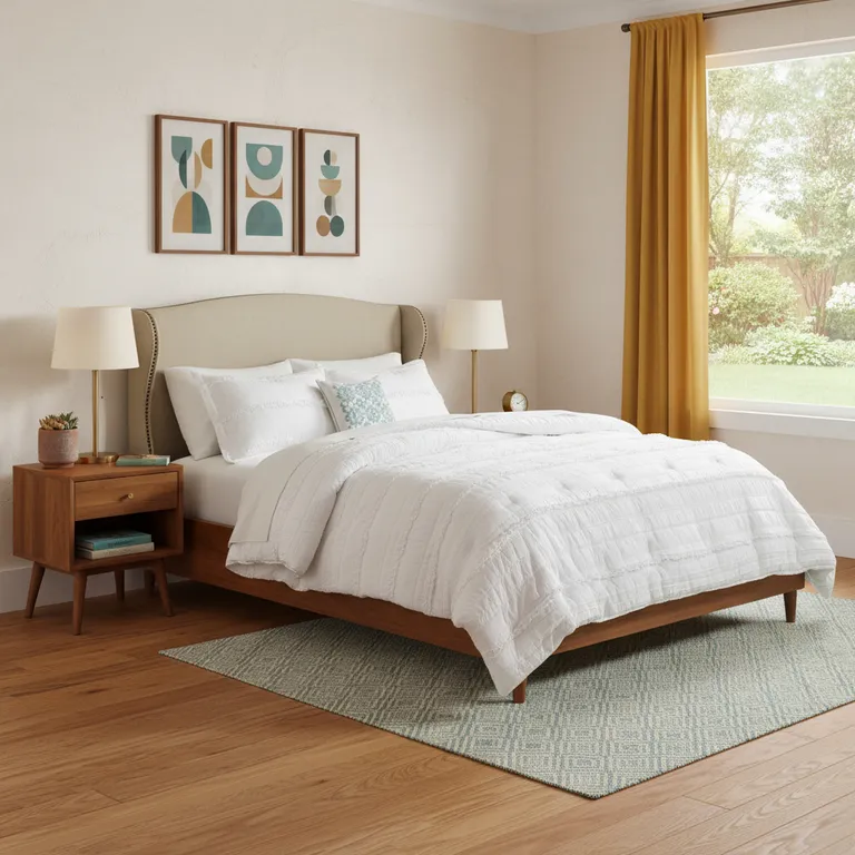 Set of Five White  Ring Stitch Polyester Sham And Comforter Photo 2