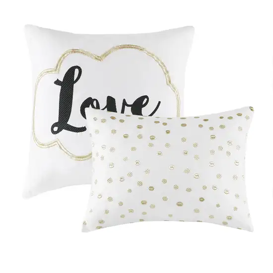 Set of Four Gold And Ivory Geometric Ring Stitch Polyester Sham And Comforter Photo 4