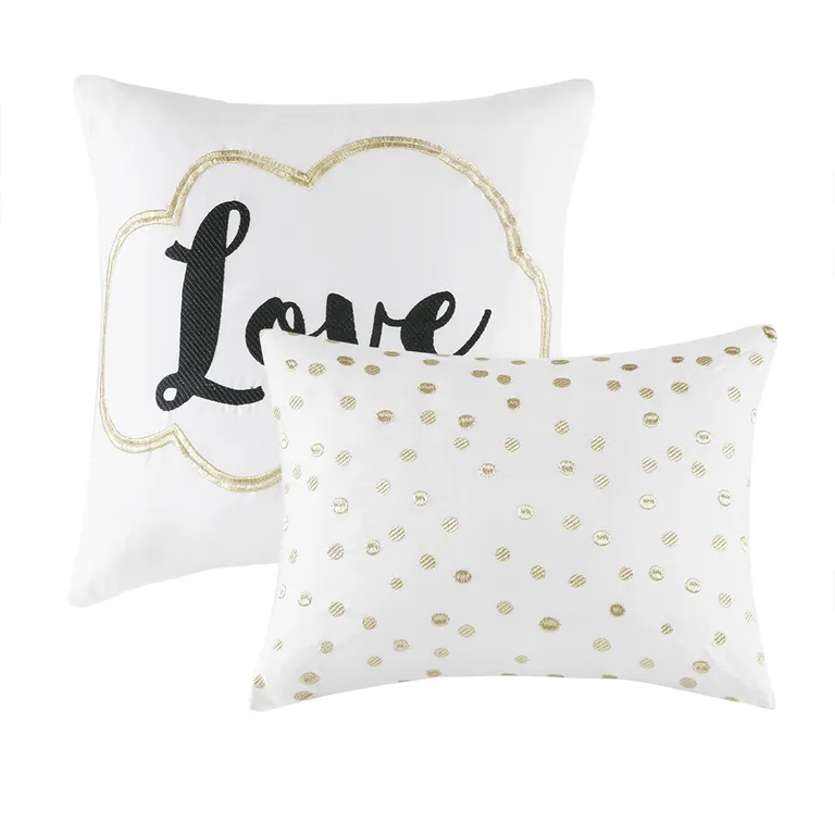 Set of Four Gold And Ivory Geometric Ring Stitch Polyester Sham And Comforter Photo 4