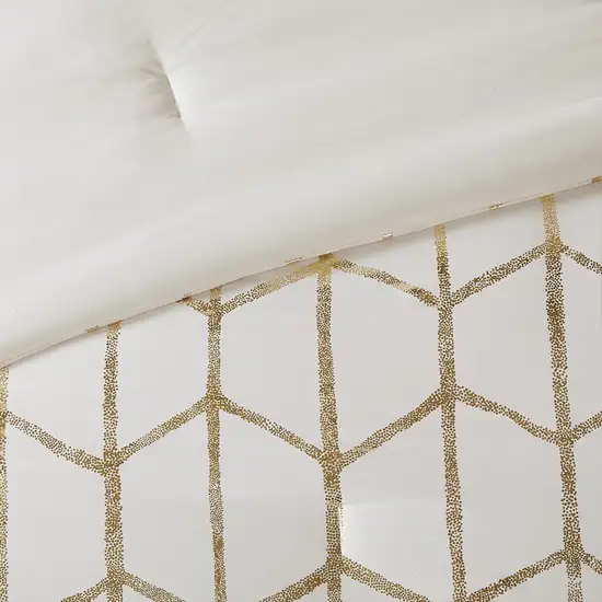 Set of Four Gold And Ivory Geometric Ring Stitch Polyester Sham And Comforter Photo 5