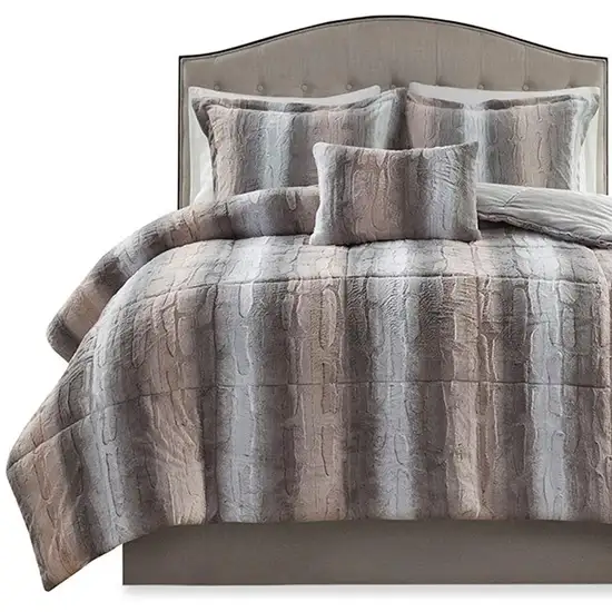 Set of Four Gray And Pink Striped Queen Ring Stitch Polyester Sham And Comforter Photo 6