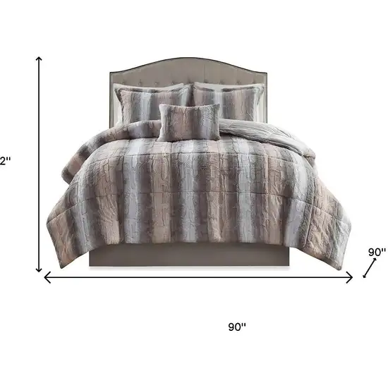 Set of Four Gray And Pink Striped Queen Ring Stitch Polyester Sham And Comforter Photo 9