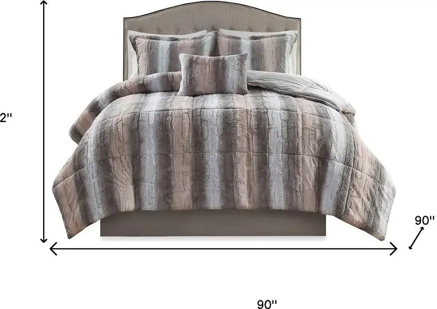 Set of Four Gray And Pink Striped Queen Ring Stitch Polyester Sham And Comforter Photo 9