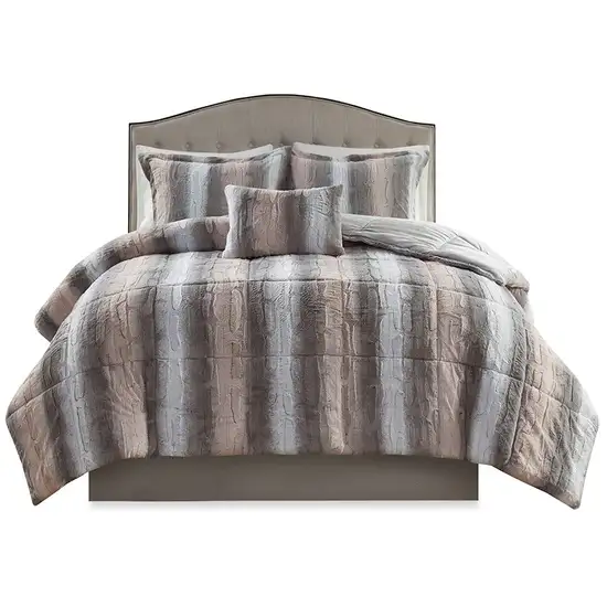 Set of Four Gray And Pink Striped Queen Ring Stitch Polyester Sham And Comforter Photo 2