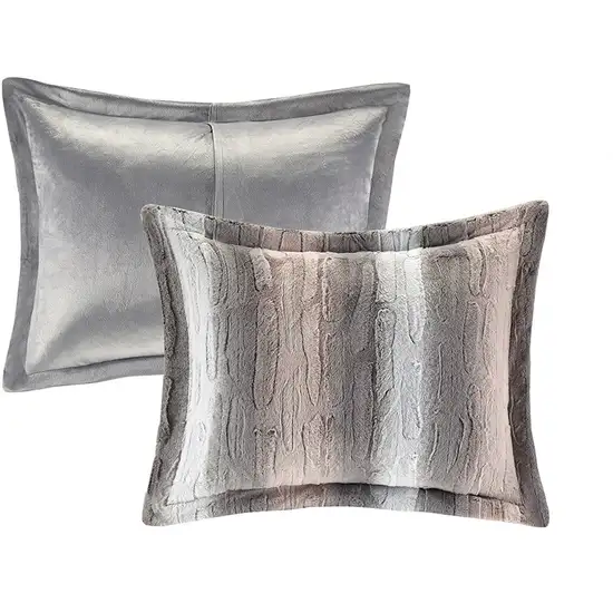 Set of Four Gray And Pink Striped  Ring Stitch Polyester Sham And Comforter Photo 4