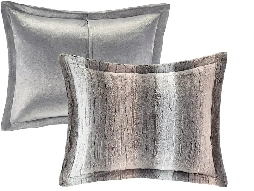 Set of Four Gray And Pink Striped  Ring Stitch Polyester Sham And Comforter Photo 4