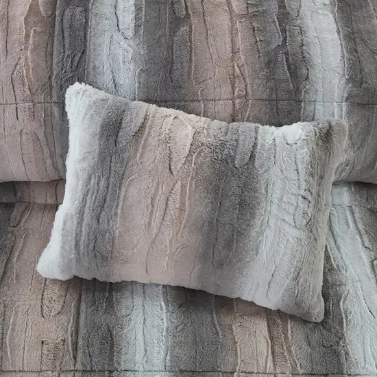 Set of Four Gray And Pink Striped  Ring Stitch Polyester Sham And Comforter Photo 8