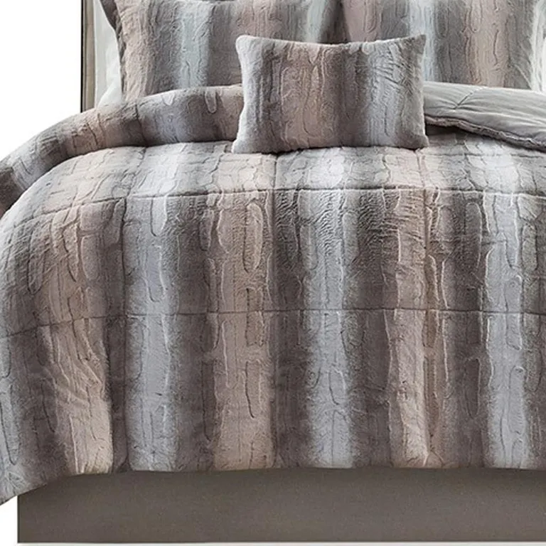 Set of Four Gray And Pink Striped  Ring Stitch Polyester Sham And Comforter Photo 5