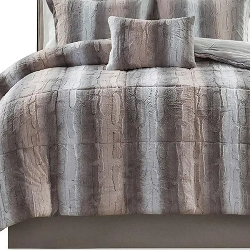 Set of Four Gray And Pink Striped  Ring Stitch Polyester Sham And Comforter Photo 5