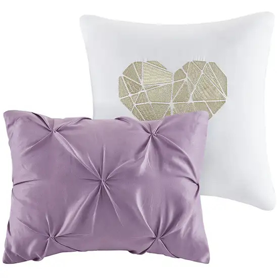 Set of Four Plum And White Abstract Ring Stitch Polyester Sham And Comforter Photo 3