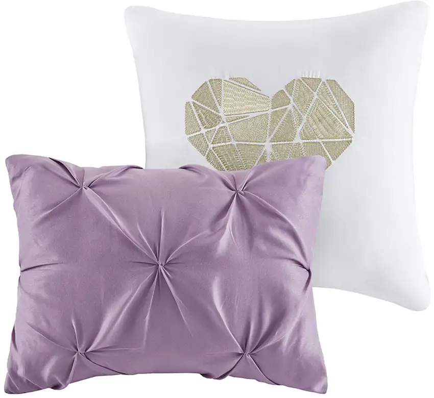 Set of Four Plum And White Abstract Ring Stitch Polyester Sham And Comforter Photo 3