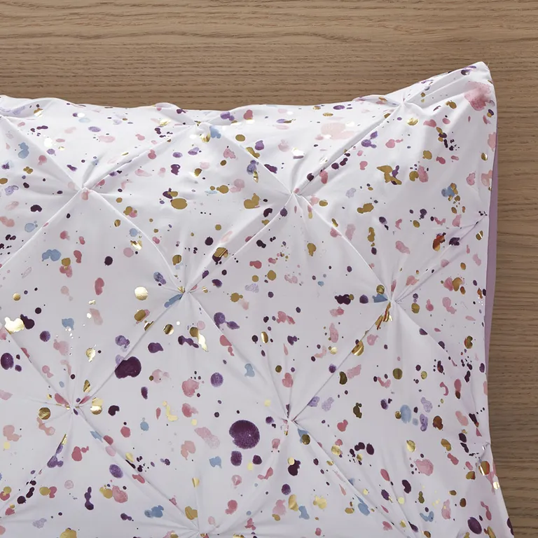 Set of Four Plum And White Abstract Ring Stitch Polyester Sham And Comforter Photo 5