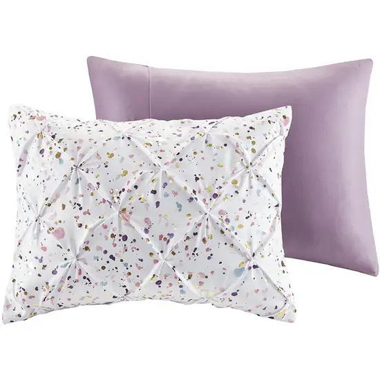 Set of Four Plum And White Abstract Ring Stitch Polyester Sham And Comforter Photo 4