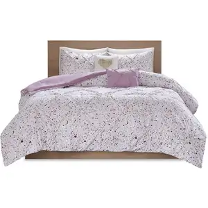 Photo of Set of Four Plum And White Abstract Ring Stitch Polyester Sham And Comforter
