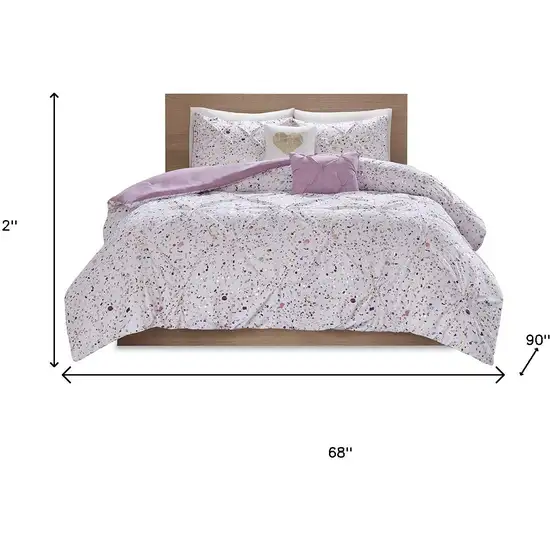 Set of Four Plum And White Abstract Ring Stitch Polyester Sham And Comforter Photo 8