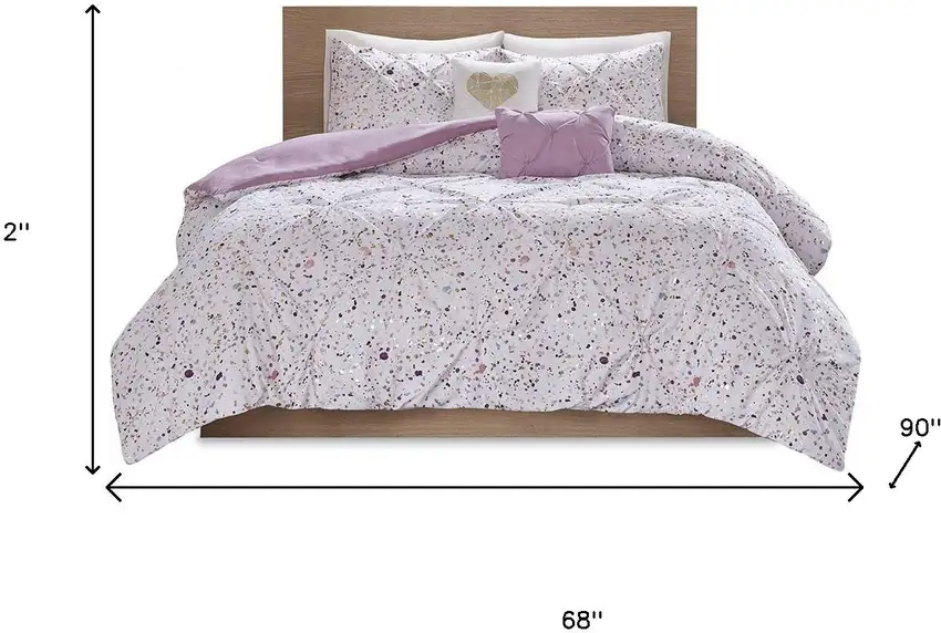 Set of Four Plum And White Abstract Ring Stitch Polyester Sham And Comforter Photo 8