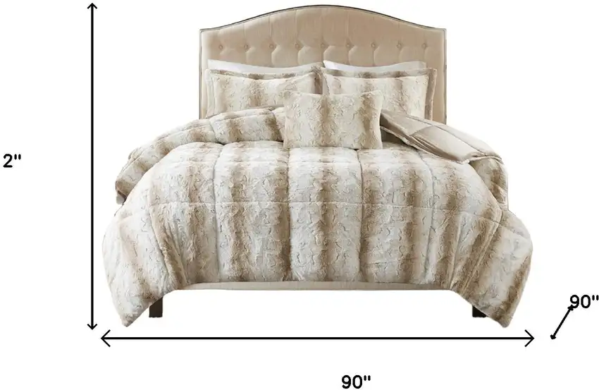 Set of Four Sand And Ivory Striped Queen Ring Stitch Polyester Sham And Comforter Photo 6