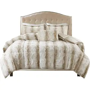 Photo of Set of Four Sand And Ivory Striped  Ring Stitch Polyester Sham And Comforter