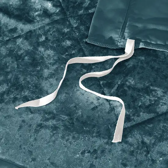 Set of Four Teal Blue King Ring Stitch Polyester Sham And Comforter Photo 6