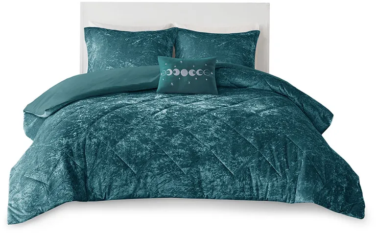 Set of Four Teal Blue  Ring Stitch Polyester Sham And Comforter Photo 4